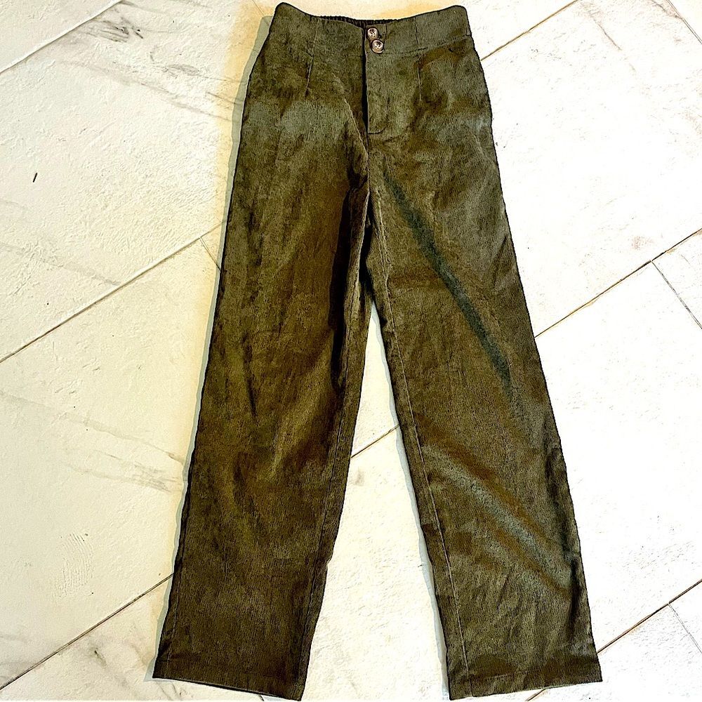 Princess Polly High Rise Army Green Wide Leg Corduroy Pants Size 2